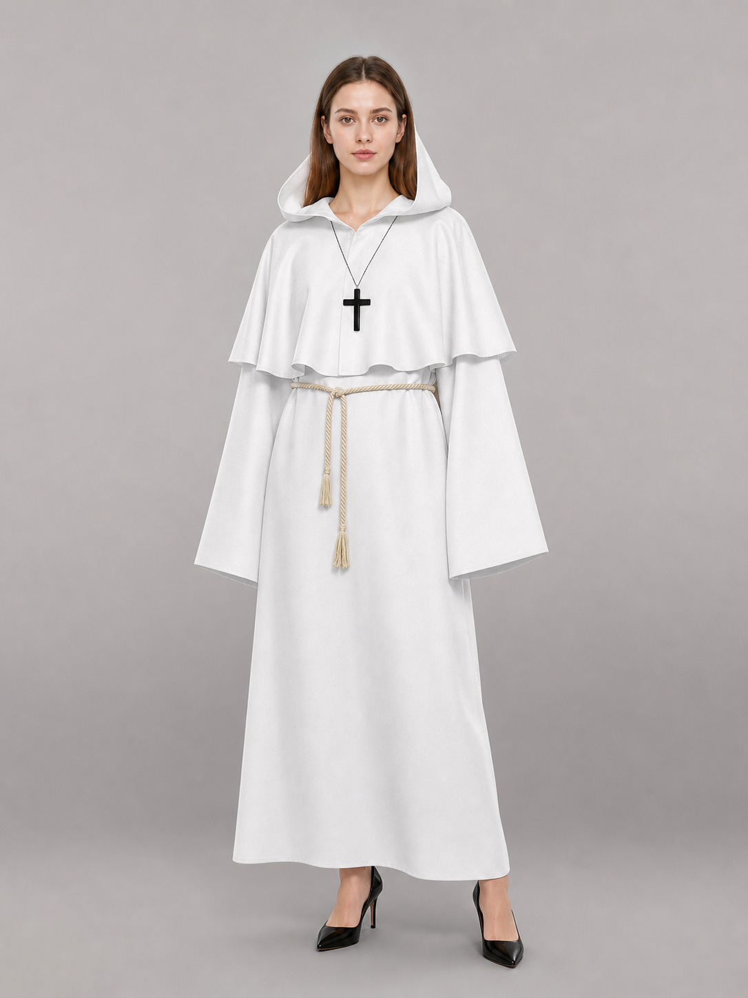 White hooded carnival cloak for cosplay