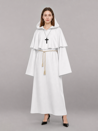 White hooded carnival cloak for cosplay