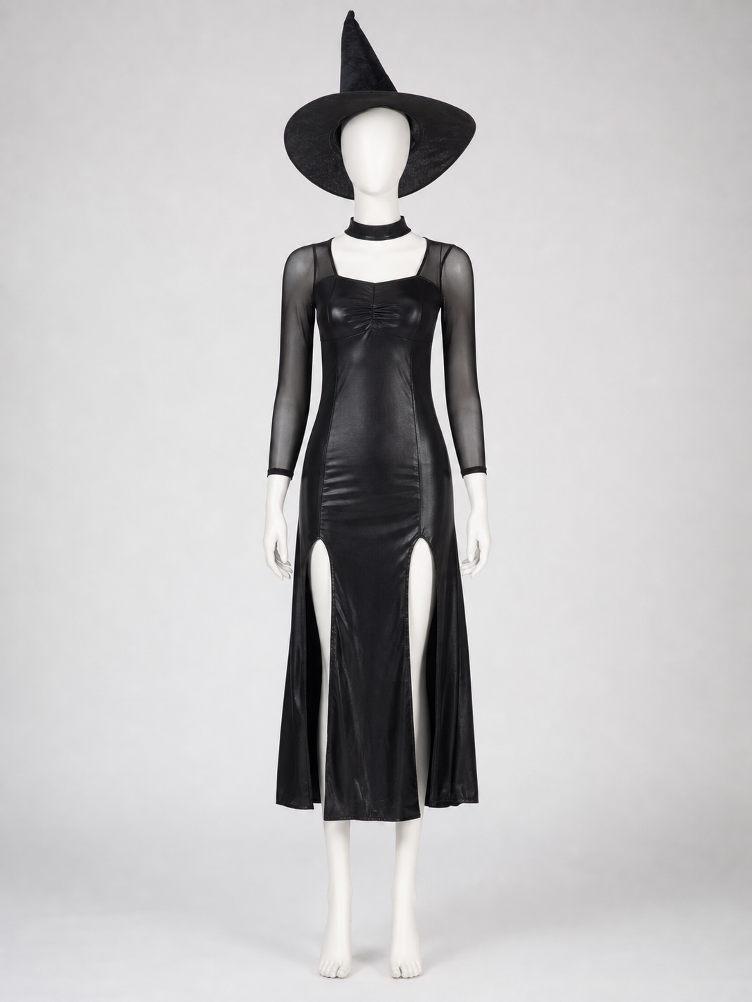 Witch Costume: Black Dress with Slit and Sleeves