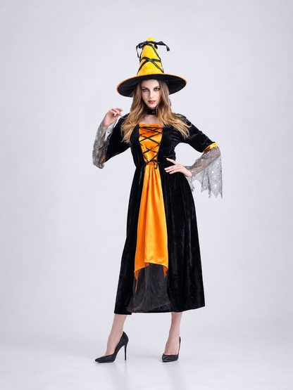 Halloween witch costume with dress and hat main product view 2
