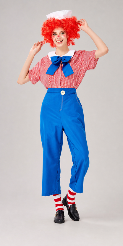 Halloween clown costume with red wig