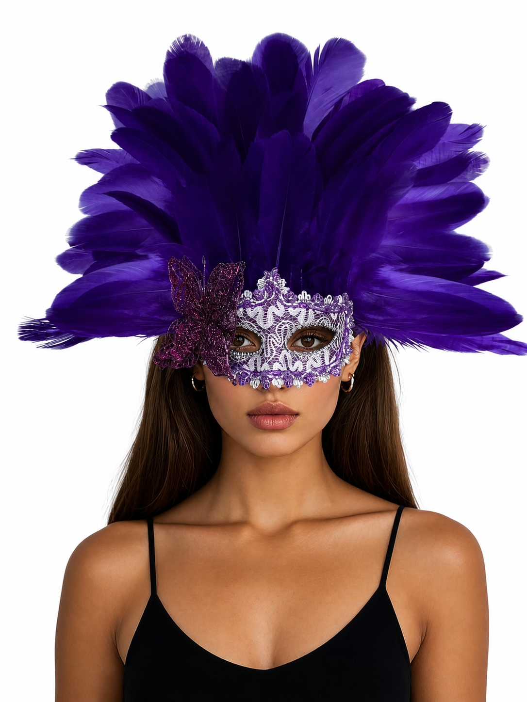 Carnival headdress with feathers and a mask