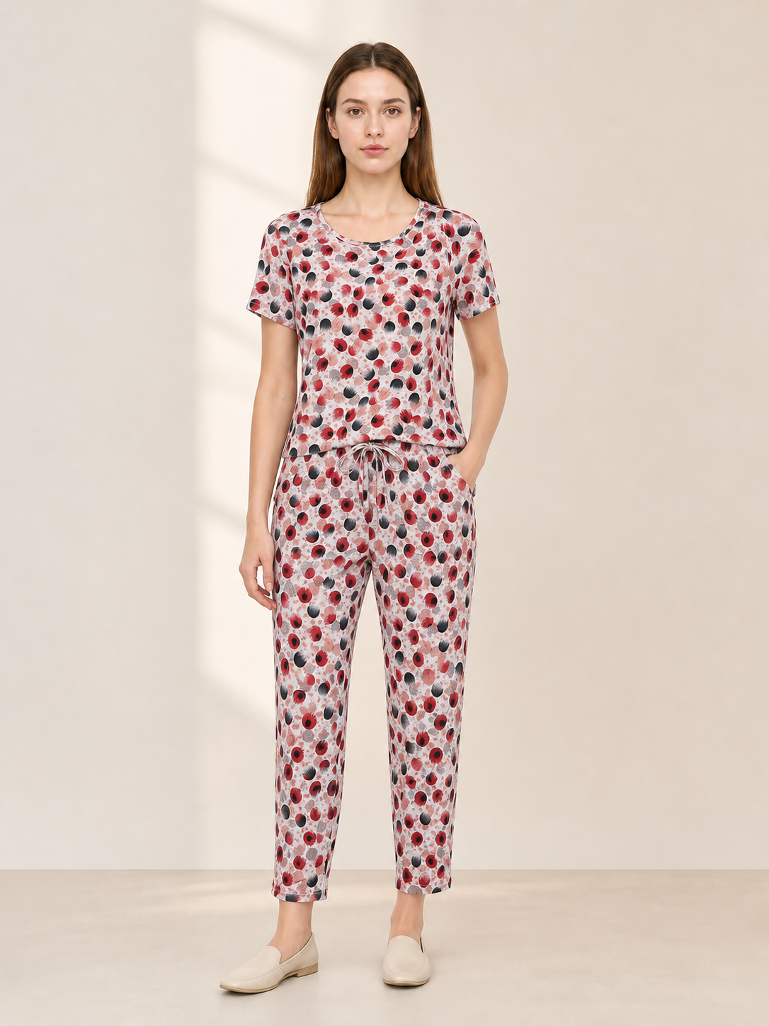 Women's printed set, T-shirt and long pants