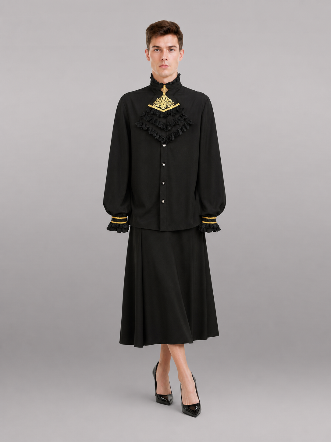 Gothic Shirt with Jabot and Gold Detailing