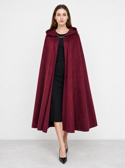 Long burgundy carnival cloak with hood