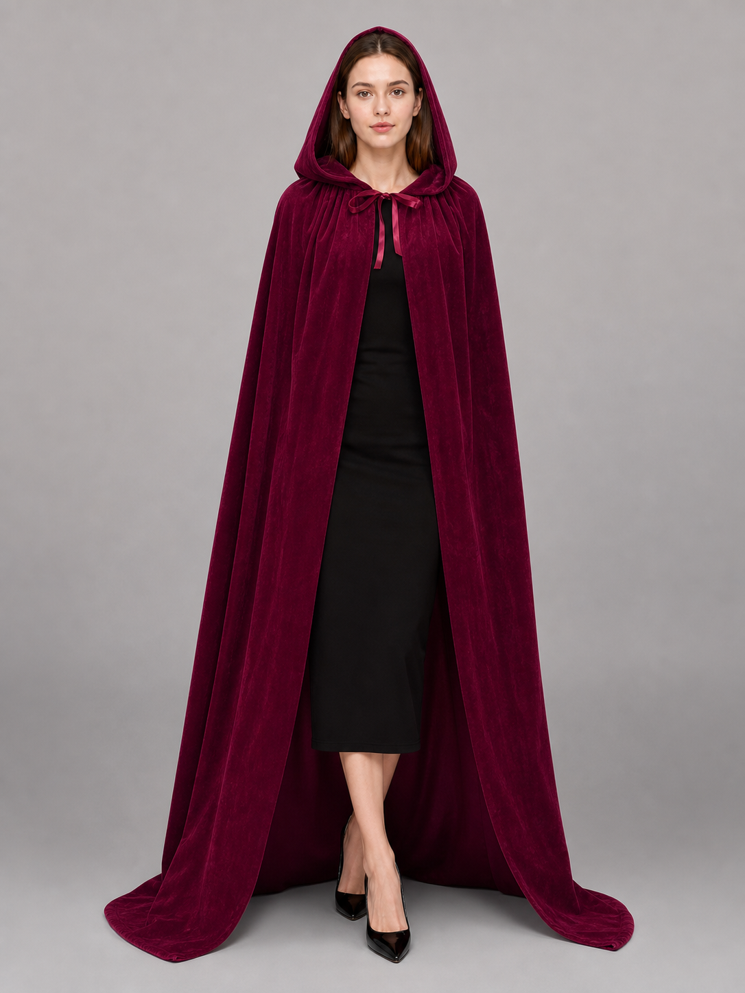 Burgundy Hooded Carnival Cloak for Cosplay