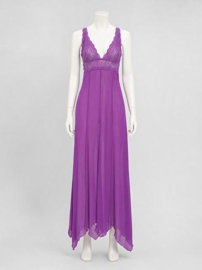 Purple Long Dress with Spaghetti Straps and Lace