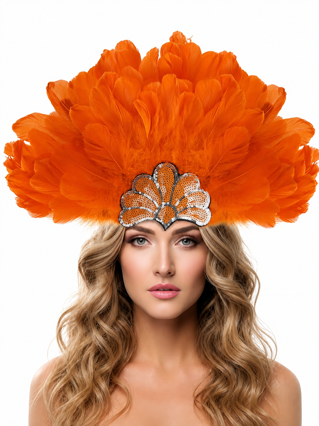 Carnival Headpiece with Orange Feathers