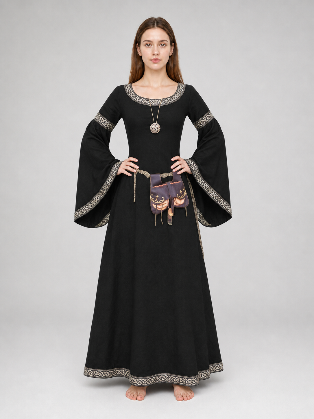 Medieval Dress with Belt and Bell Sleeves