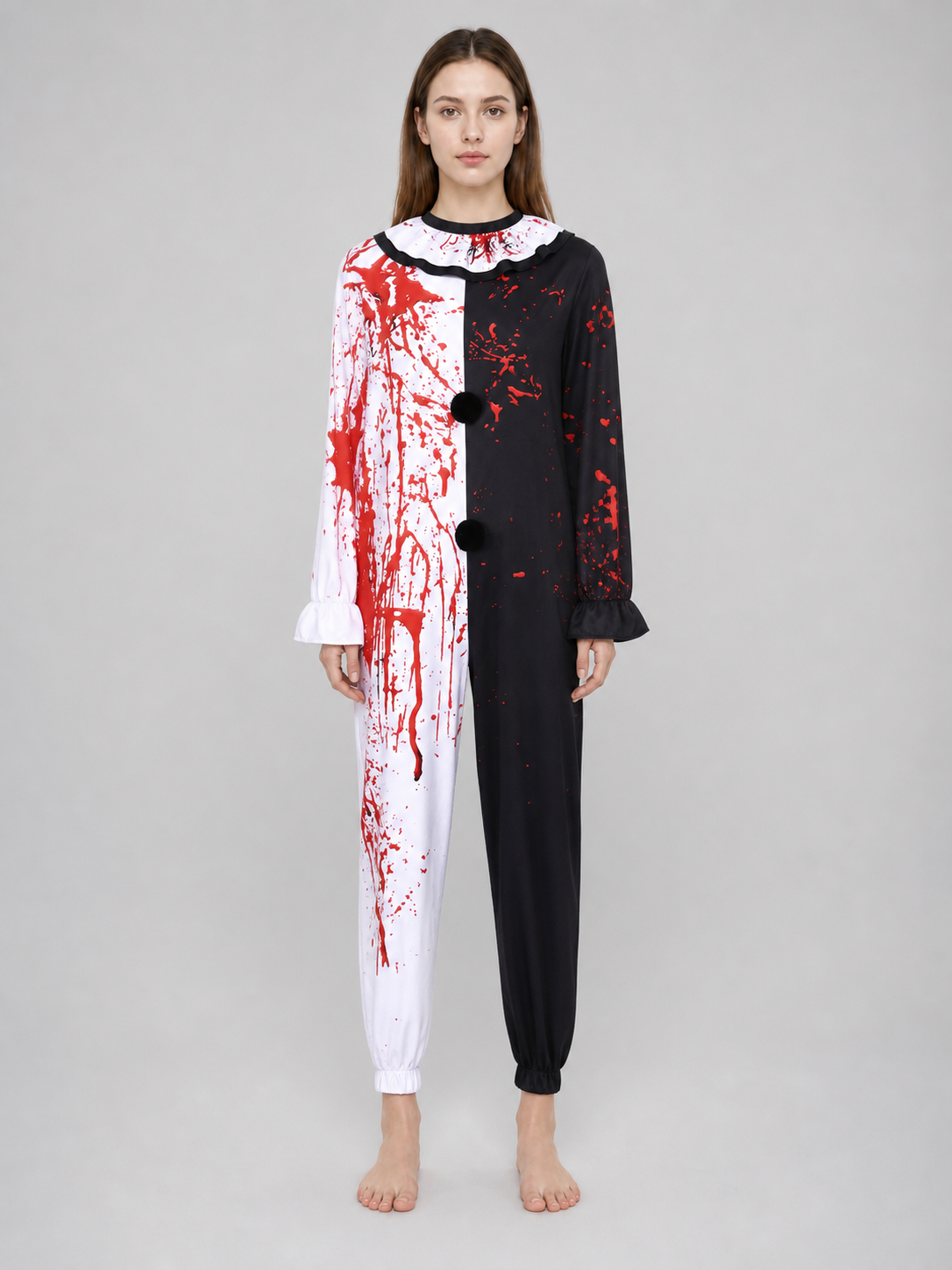 Carnival Clown Costume Jumpsuit with Blood Splatter Print