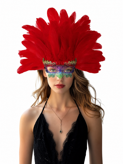 Carnival Headpiece with Red Feathers