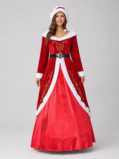 Red and White Christmas Character Costume with Hat