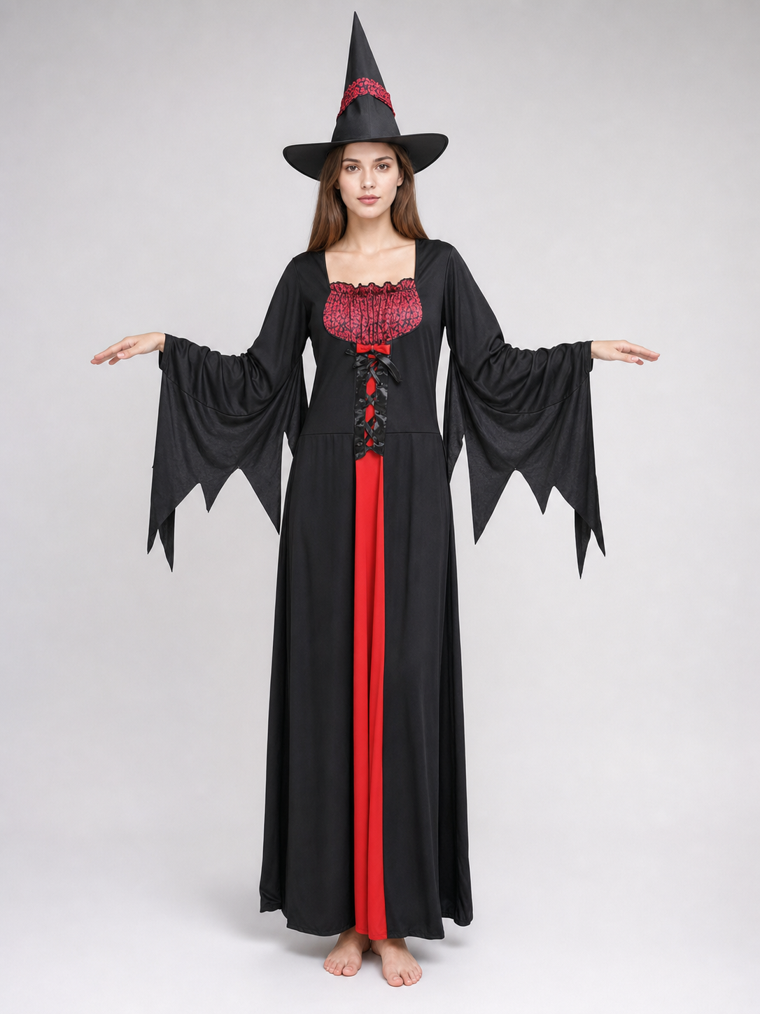 Halloween Witch Costume with Long Dress and Hat
