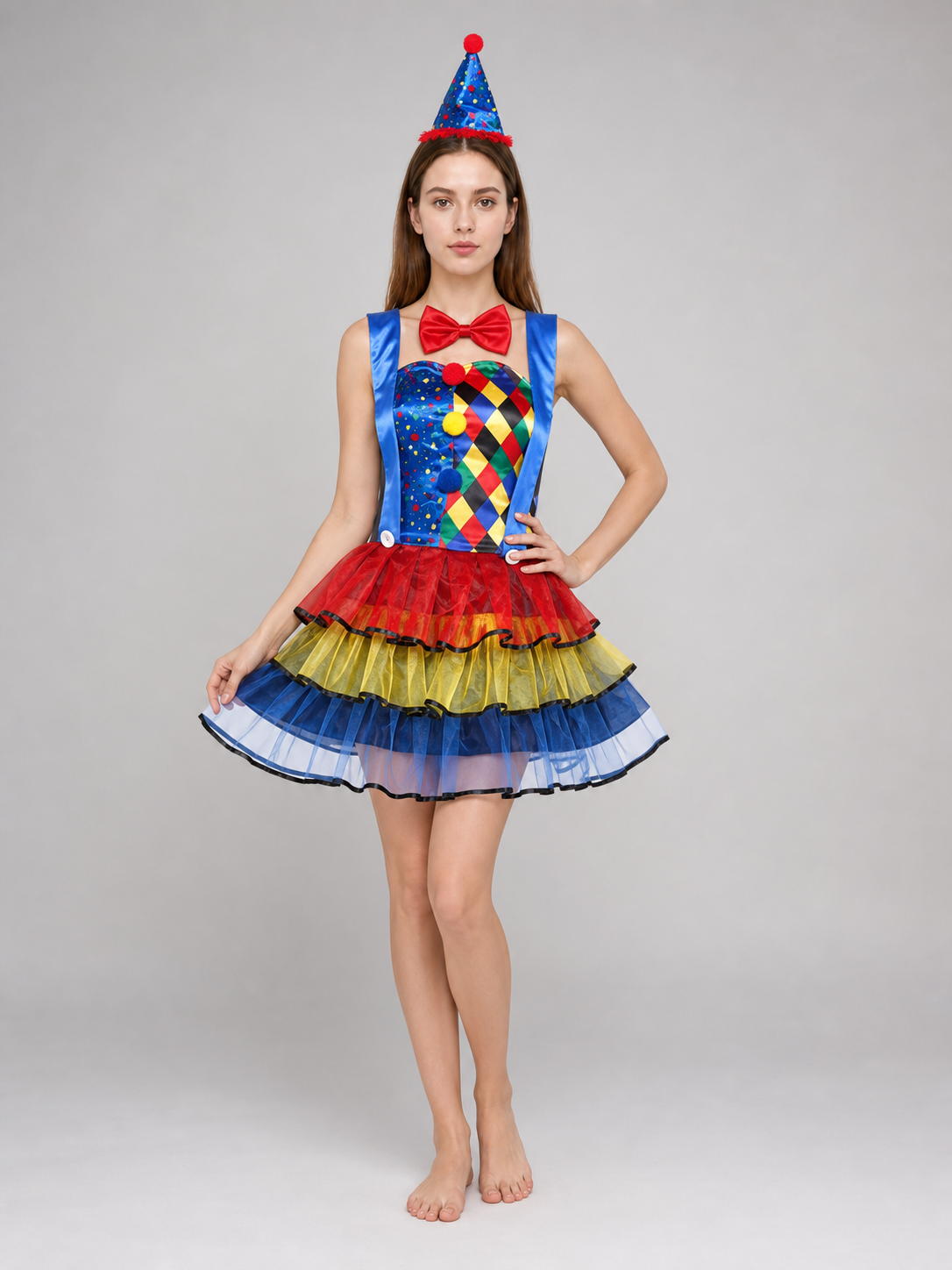 Clown Costume with a Full Skirt and Hat