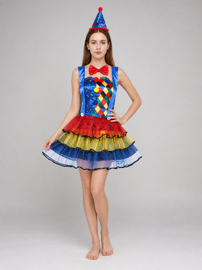Clown Costume with a Full Skirt and Hat