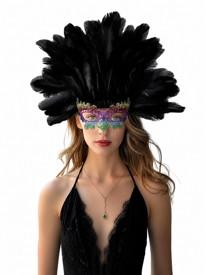 Carnival Feather Headpiece with Mask