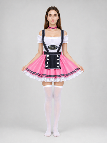Pink costume dress in dirndl style, M–XXL