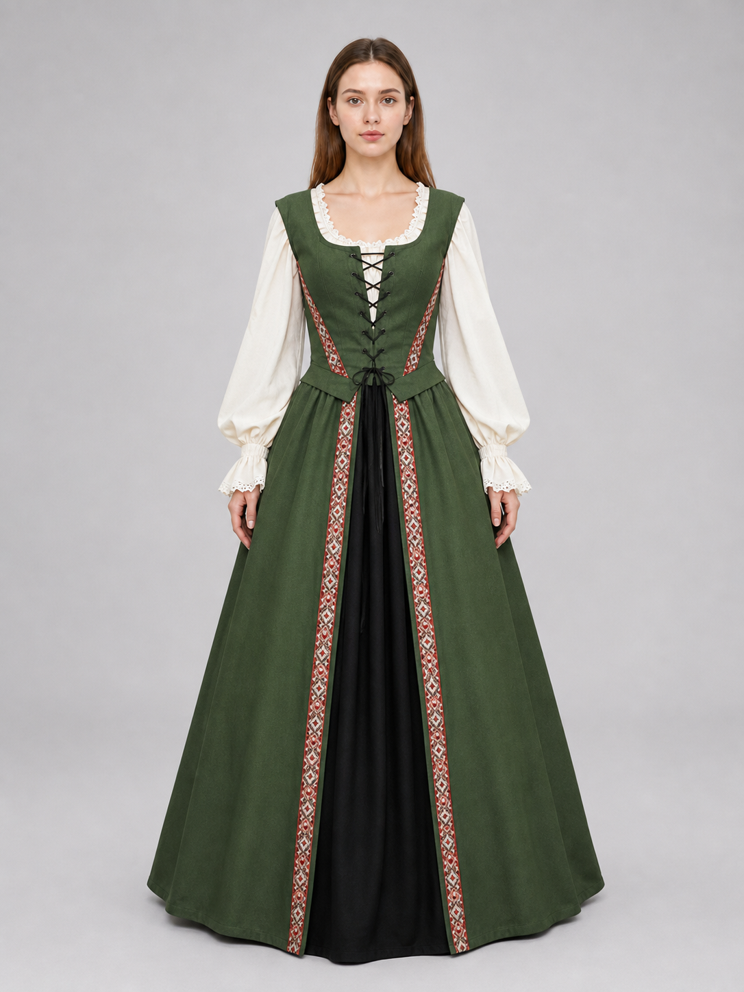 Renaissance-Style Dress with a Square Neckline