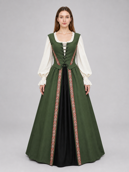 Renaissance-Style Dress with a Square Neckline