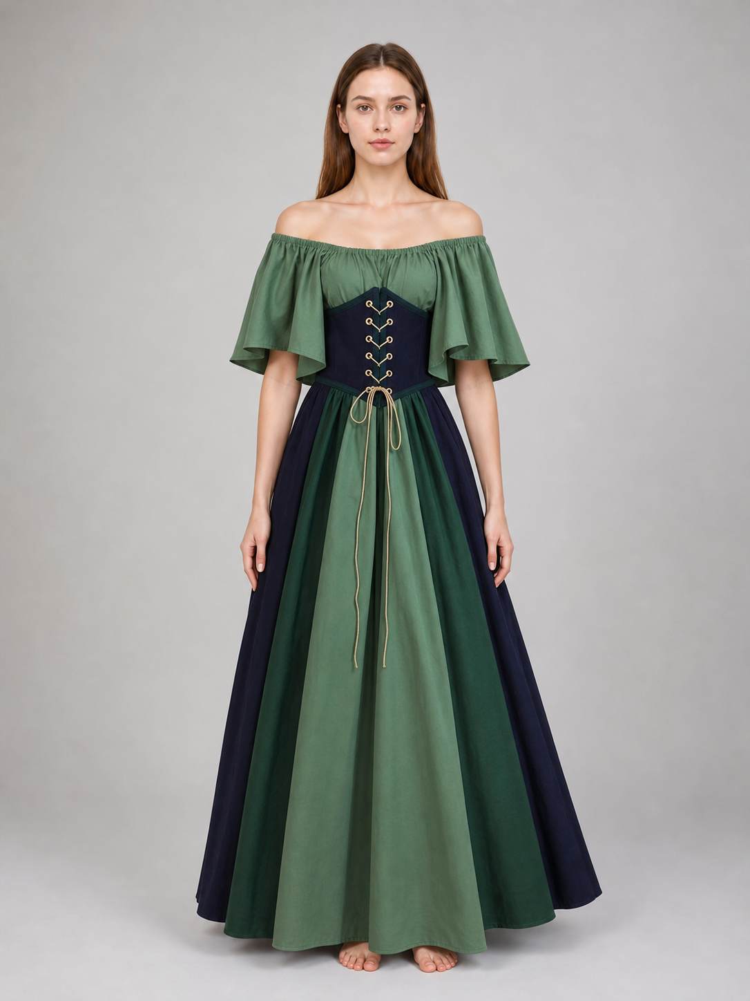 Off-the-Shoulder Dress with Sleeves and Lacing