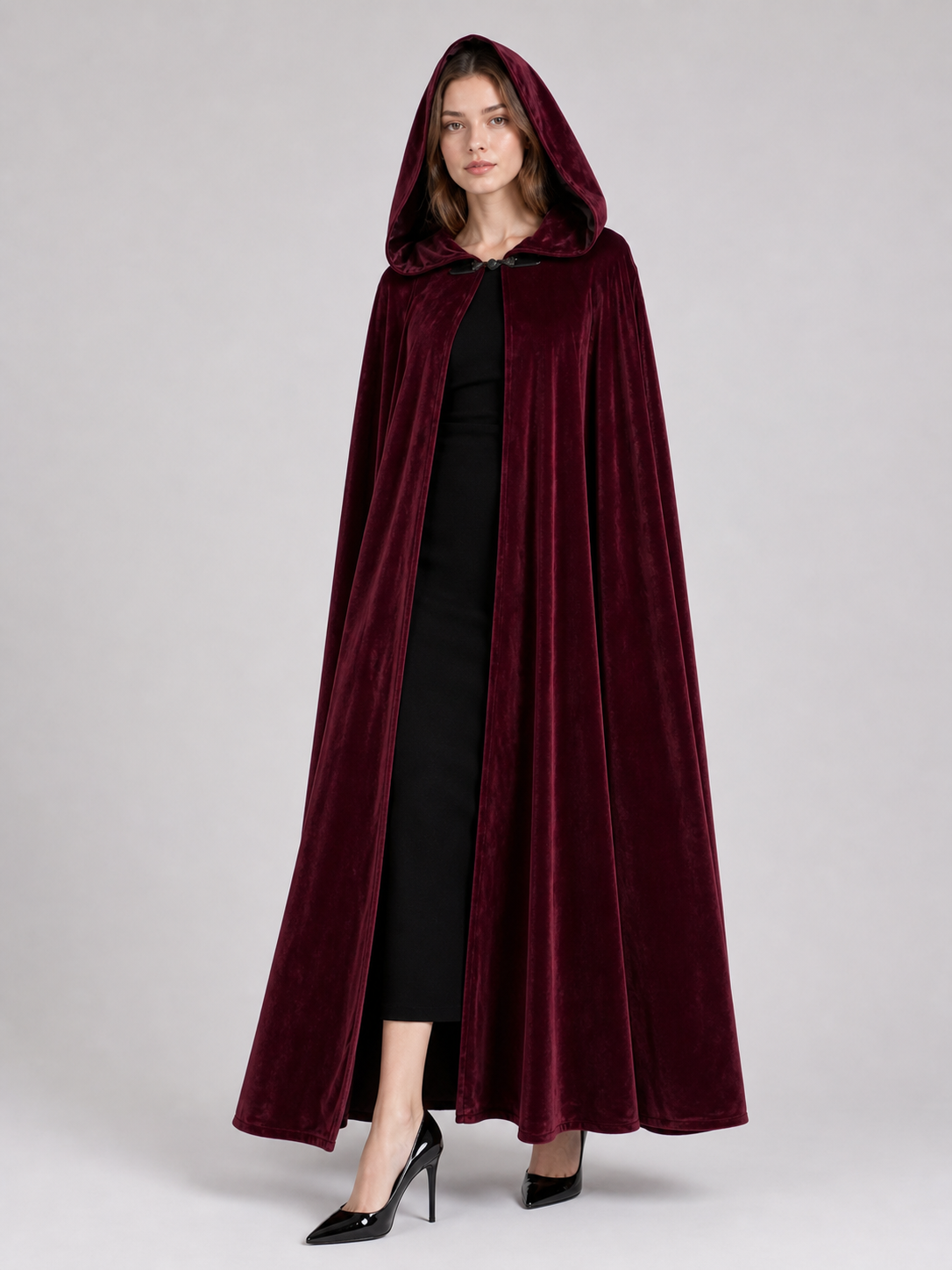 Burgundy Long Carnival Cloak with Hood