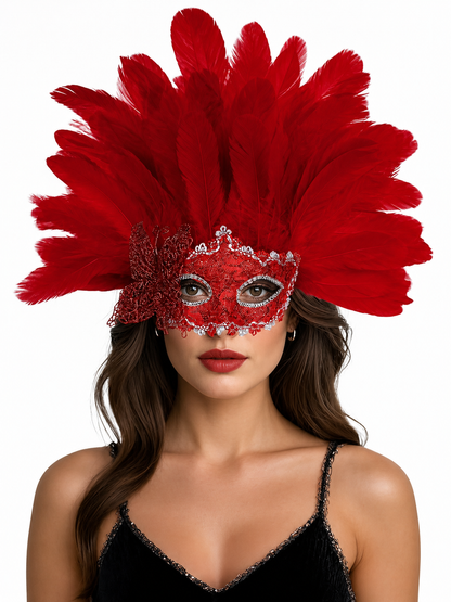 Carnival Headpiece with Red Feathers