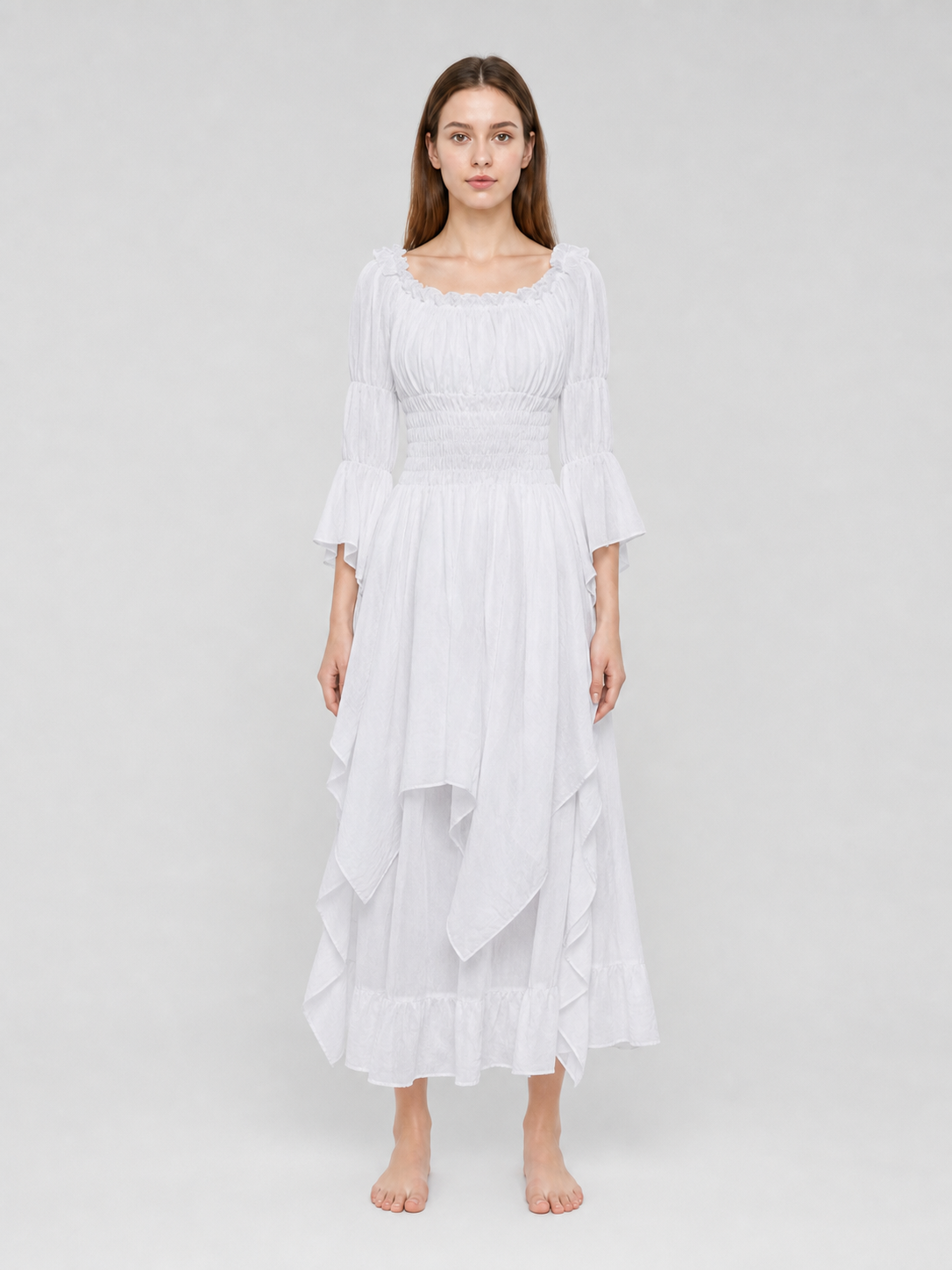 Long Dress with Lace Sleeves and Ruffles