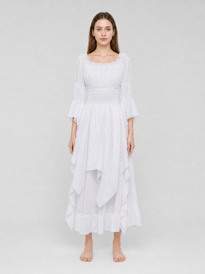 Long Dress with Lace Sleeves and Ruffles