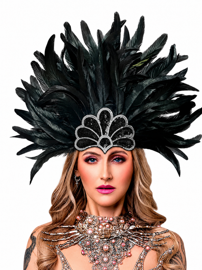 Black Feather and Sequin Headpiece