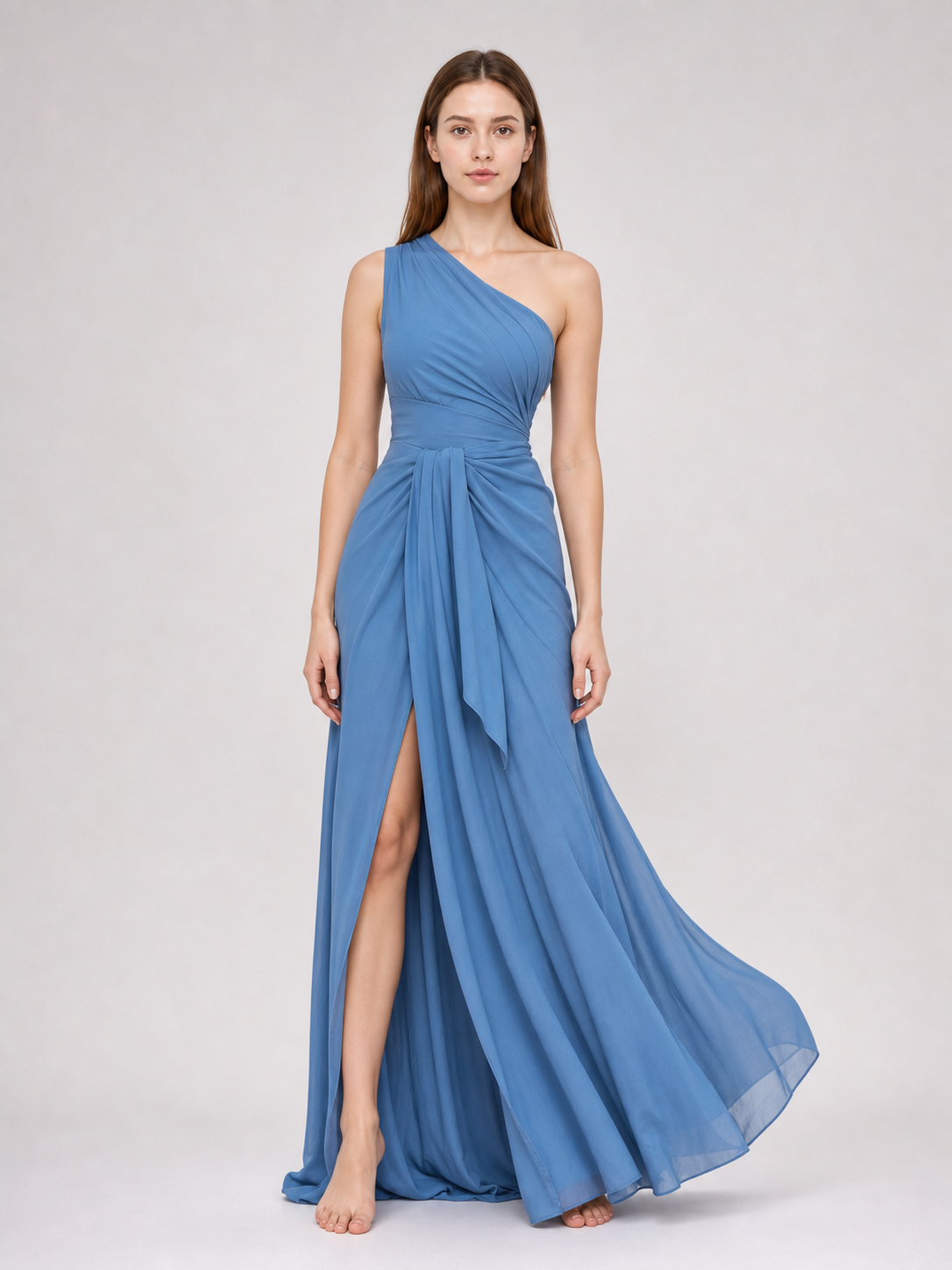 Asymmetrical Floor-Length Evening Dress with Slit