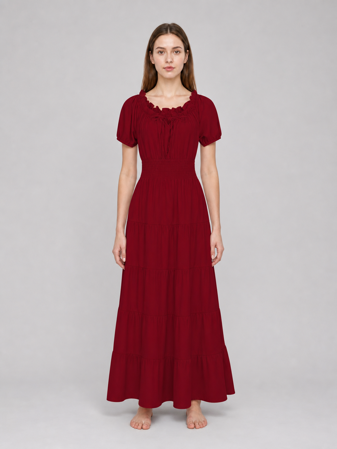 Burgundy Renaissance-Style Maxi Dress