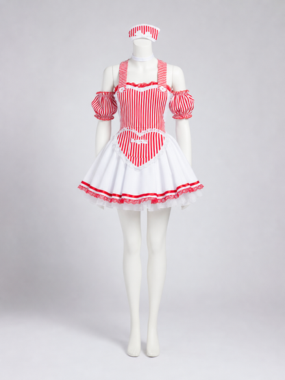 Cosplay costume dress with a striped bodice