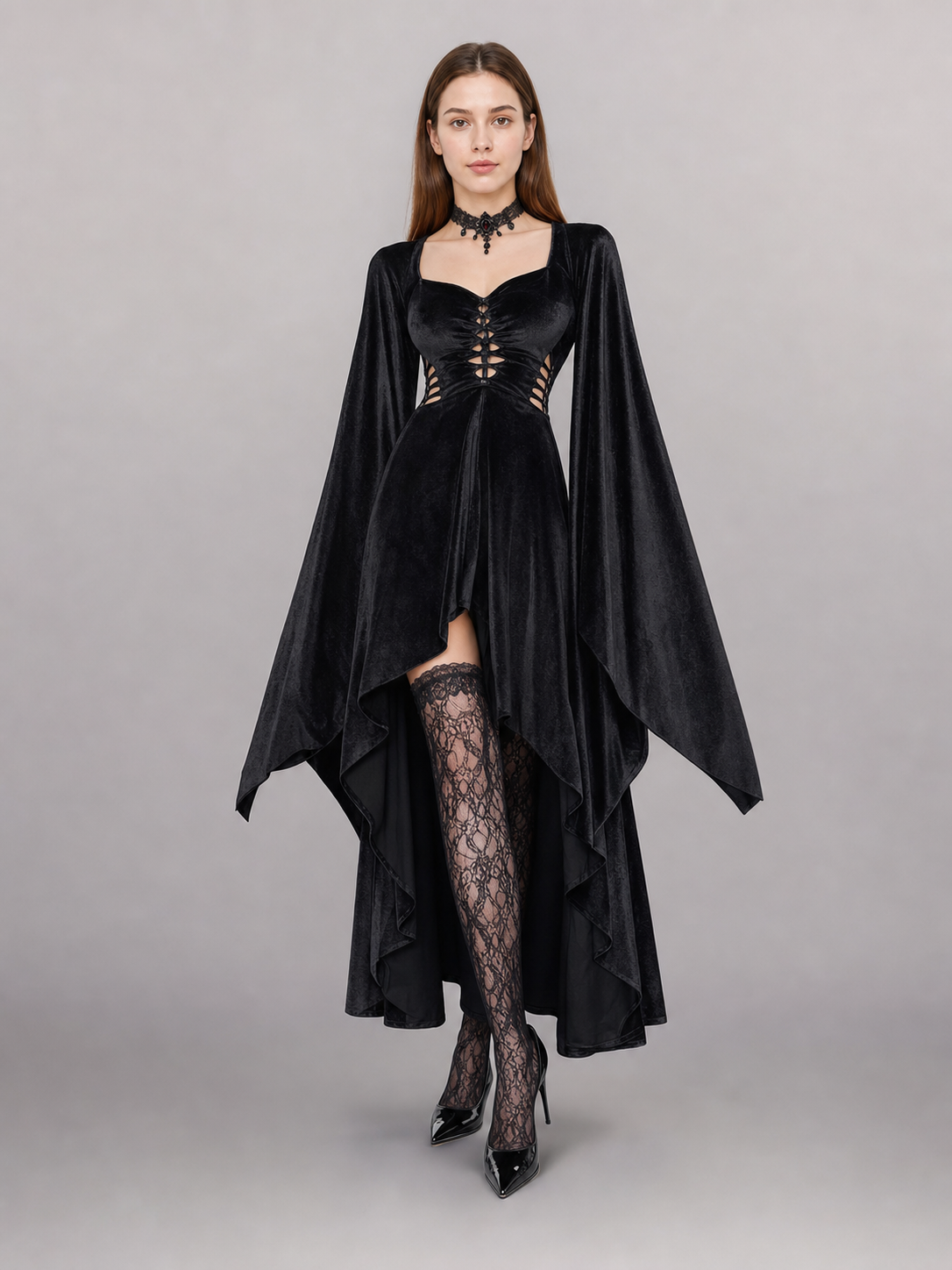 Black gothic carnival dress with sleeves