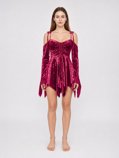 Velvet Mini Dress with Asymmetrical Hem