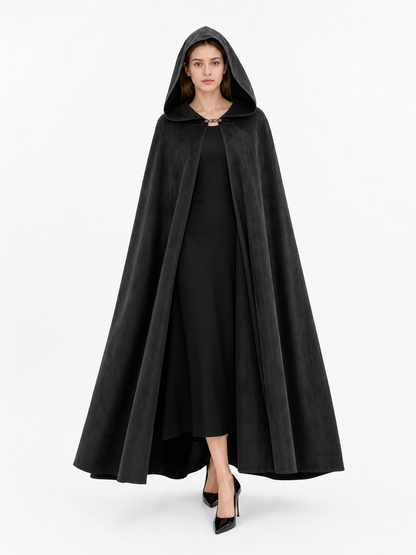 Long black hooded costume cloak