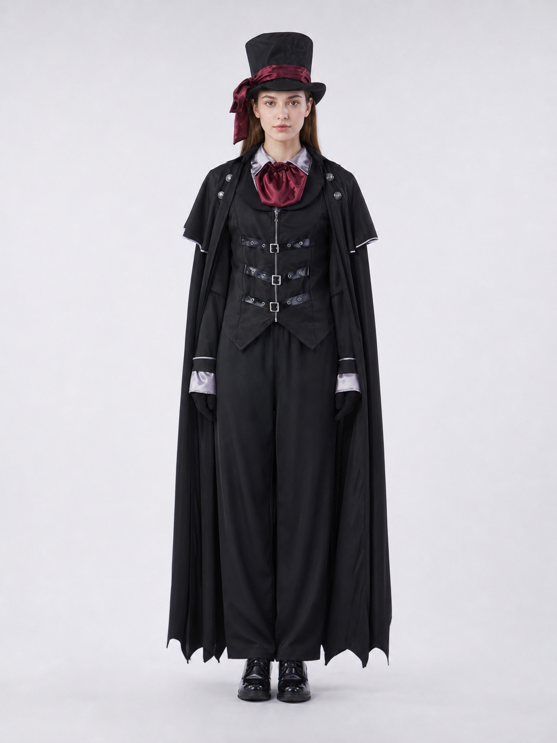 Gothic vampire costume with cloak and top hat