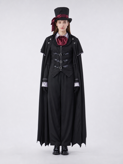Gothic vampire costume with cloak and top hat