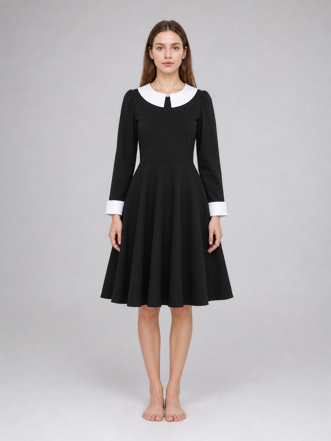 Black Wednesday-style dress with a white collar main product view