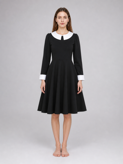 Black Wednesday-style dress with a white collar main product view
