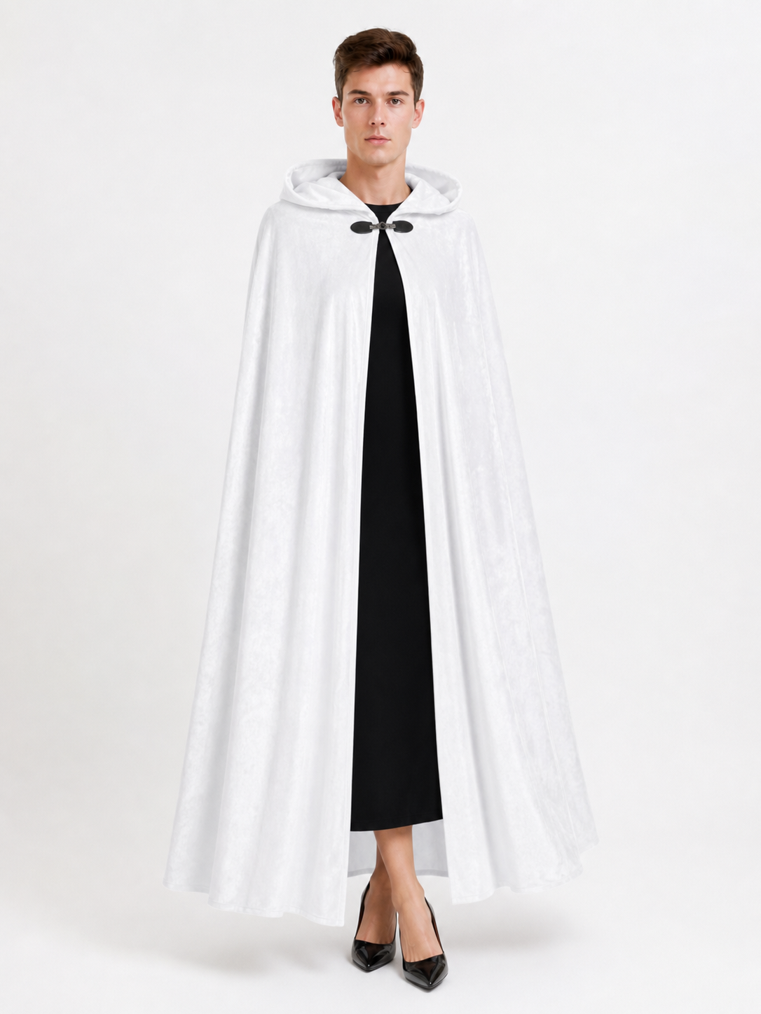 Long White Hooded Carnival Cloak