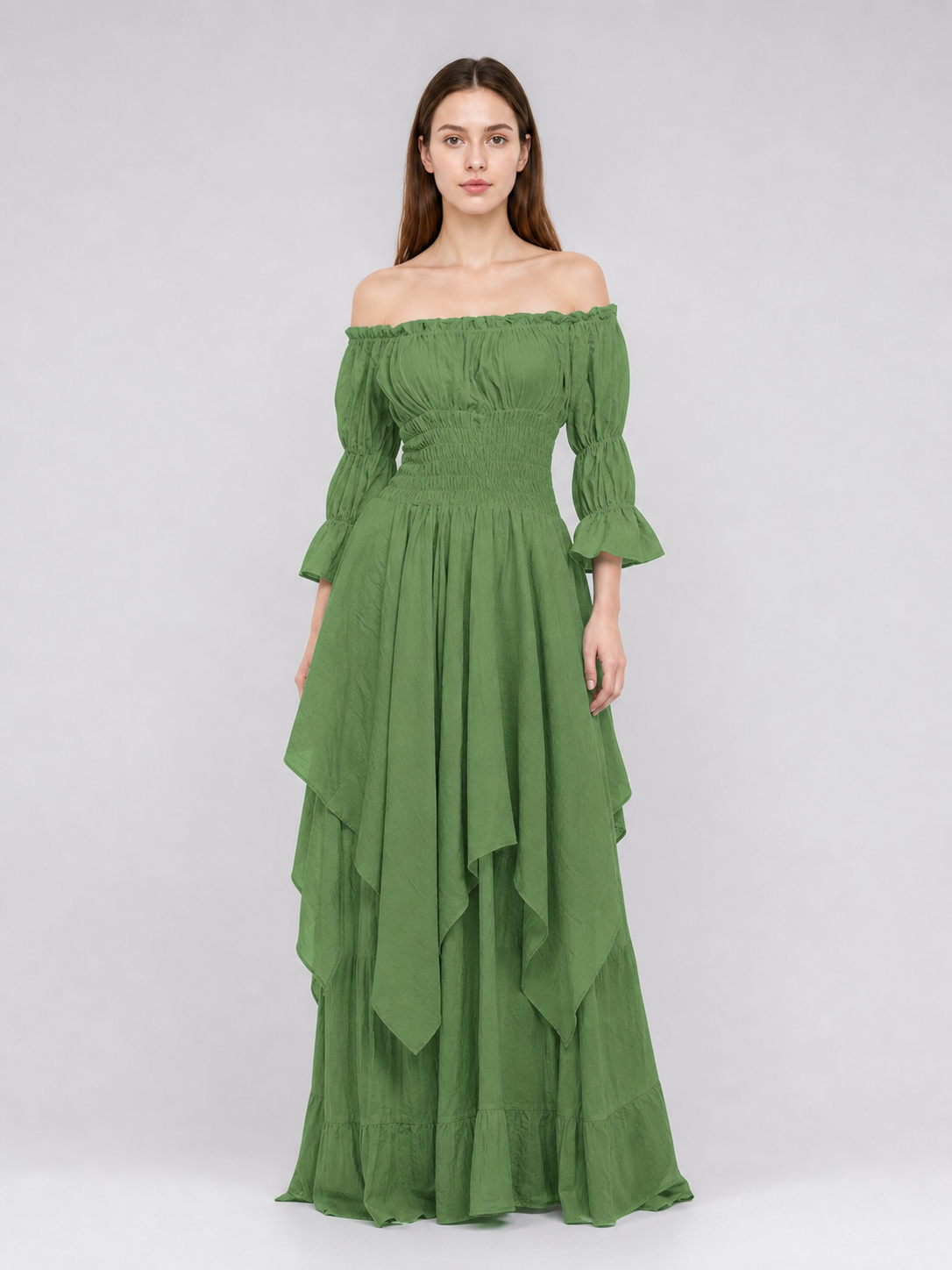 Long Dress with Voluminous Sleeves in a Vintage Style