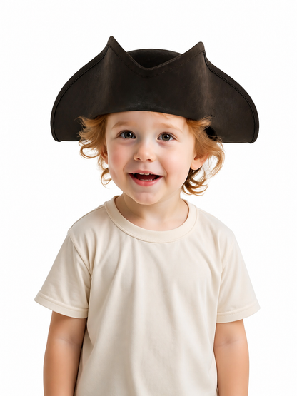 Children's Pirate Hat, Wide Tricorn Costume Accessory in Dark Brown to Black for Dress-Up Play and Pirate-Themed Parties