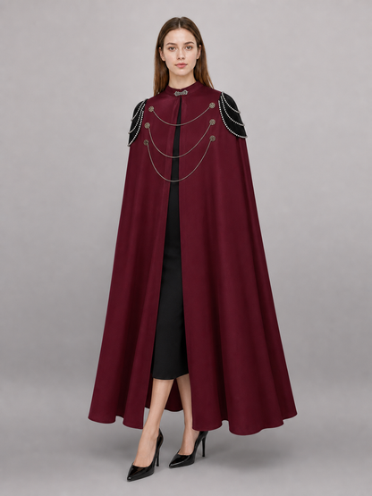 Long burgundy hooded carnival cloak