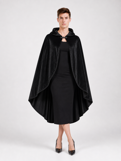 Black Hooded Carnival Cape, Flowing