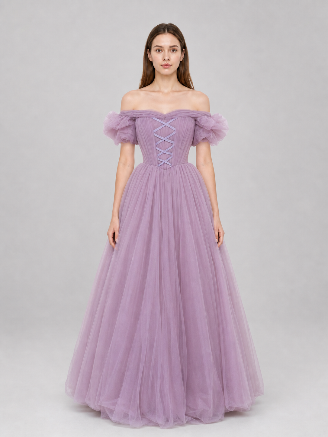 Floor-Length Princess Dress with a Full Skirt and Lacing