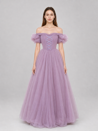 Floor-Length Princess Dress with a Full Skirt and Lacing