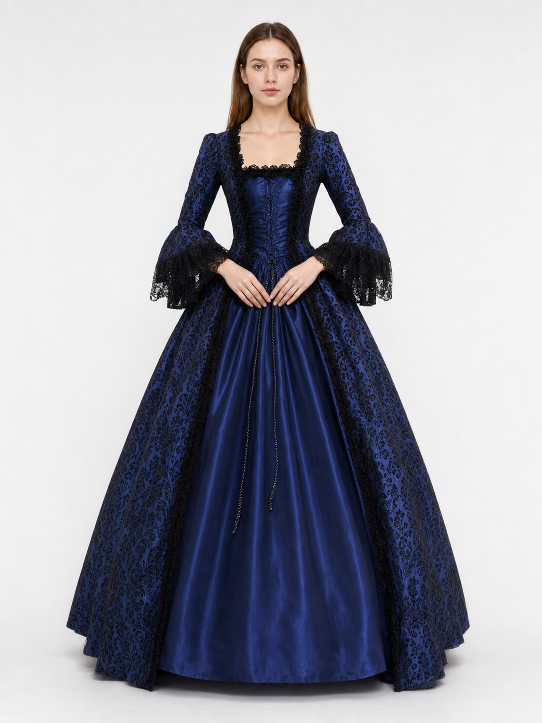 Gothic Historical Dress with Flared Sleeves