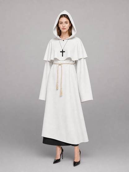 White hooded carnival cloak for cosplay