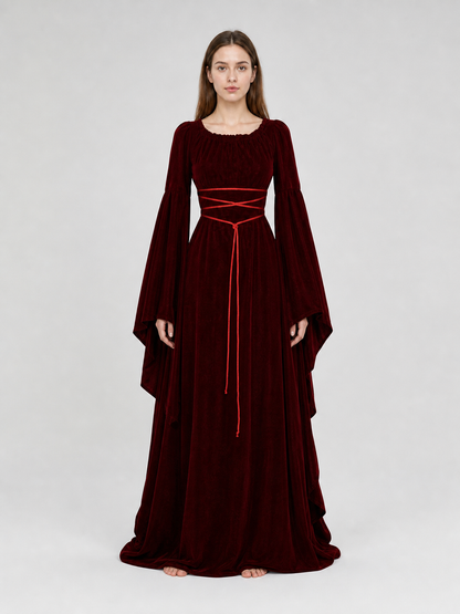 Maxi Dress with Corset Lacing and Ruffles