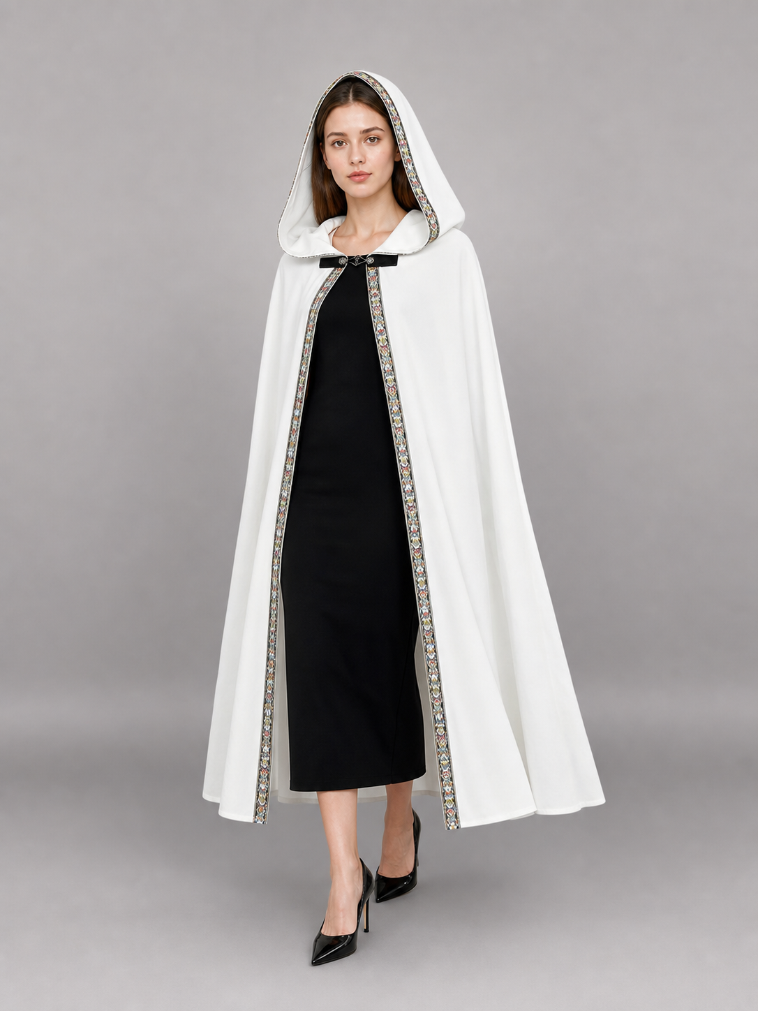White Medieval Hooded Costume Cloak